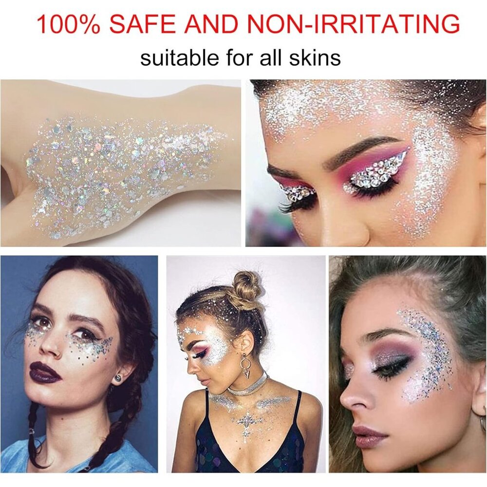 Body Glitter Gel Face and Body Makeup Liquid Long Lasting Silver Mermaid Scales - Picture 5 of 7